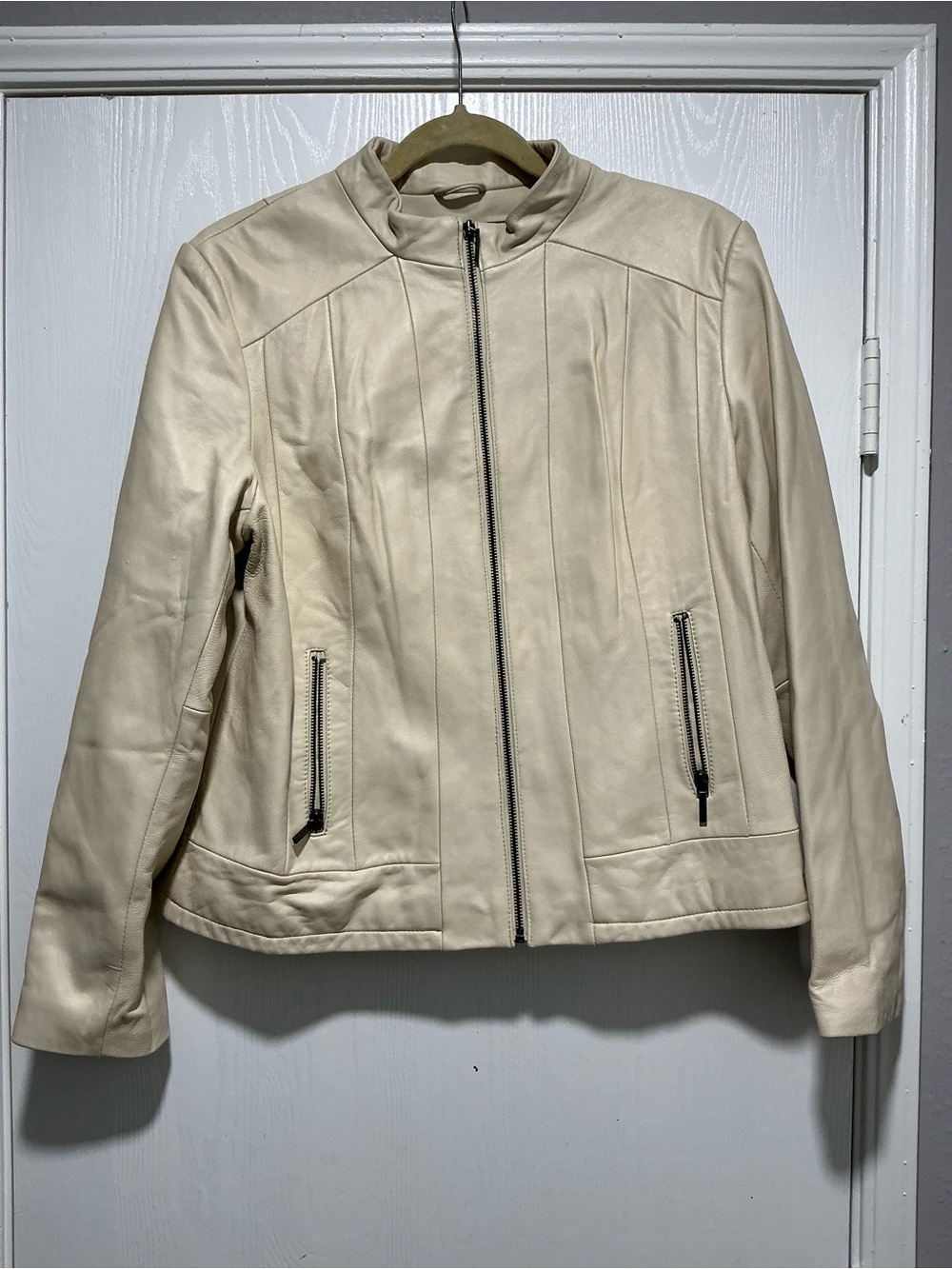 Wilson Leather Womens Moto Jacket Cream Size XL